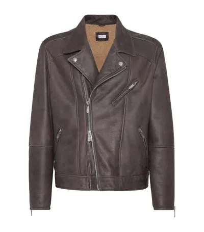 Brunello Cucinelli Nappa-effect Shearling Biker Jacket In Black