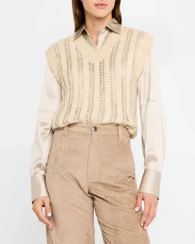 Brunello Cucinelli Paillette Lattice 3d Rib Knit Vest In Cqk82 Beige