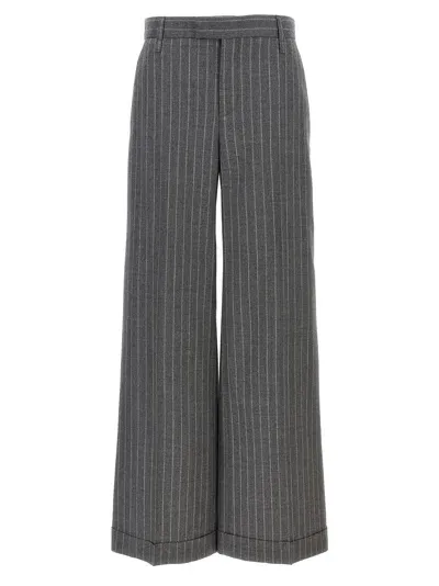 Brunello Cucinelli Pinstripe Pants In Grey White