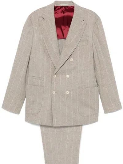 Brunello Cucinelli Pinstripe Suit In Brown