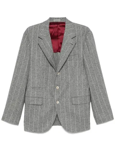 Brunello Cucinelli Pinstriped Blazer In Grey