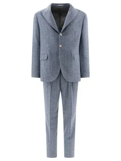 Brunello Cucinelli Pinstriped Suit In Blue