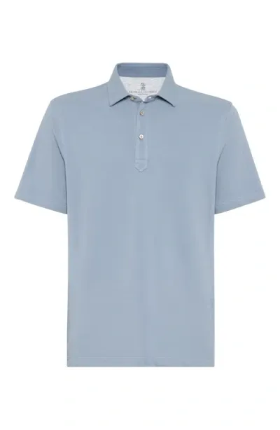 Brunello Cucinelli Piqué Cotton  Shirt Polo Light Blue