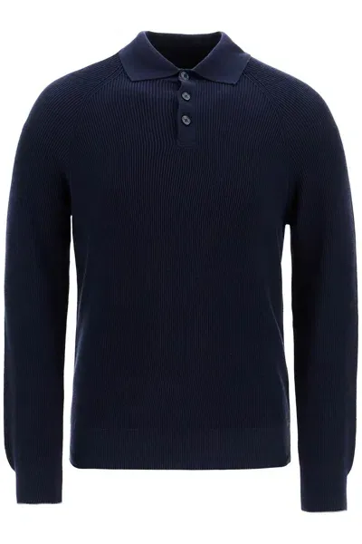 Brunello Cucinelli Polo A Maniche Lunghe In Maglia Di Cotone In Blue