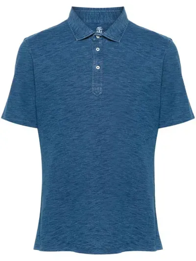 Brunello Cucinelli Mélange-effect Polo Shirt In Lavado Claro