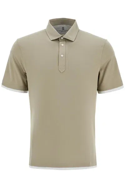 Brunello Cucinelli Polo With Faux In Khaki