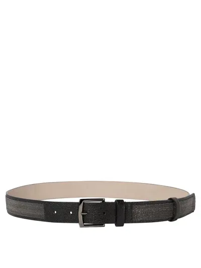 Brunello Cucinelli "precious" Belt In Grained Leather In Black