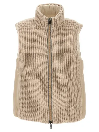 Brunello Cucinelli Reversible Knit Insert Vest In Cream