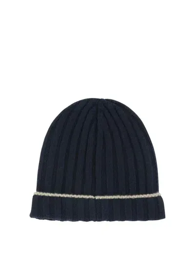 Brunello Cucinelli Ribbed Cashmere Knit Beanie In Blue