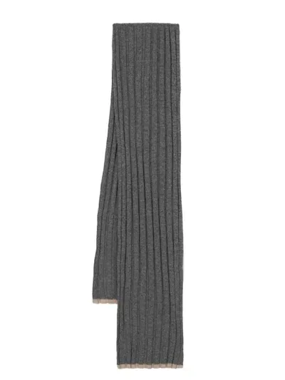 Brunello Cucinelli Ribbed Cashmere Scarf In Gray