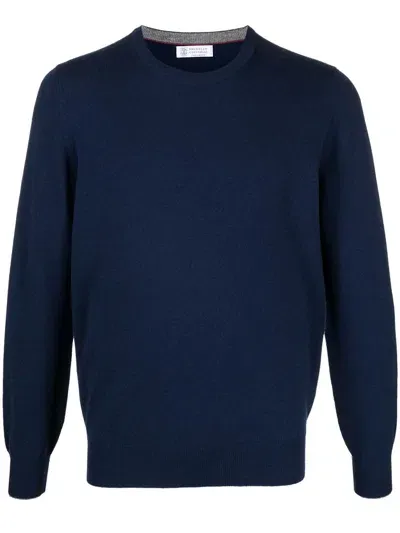 Brunello Cucinelli Mélange-effect Cashmere Jumper In Blue