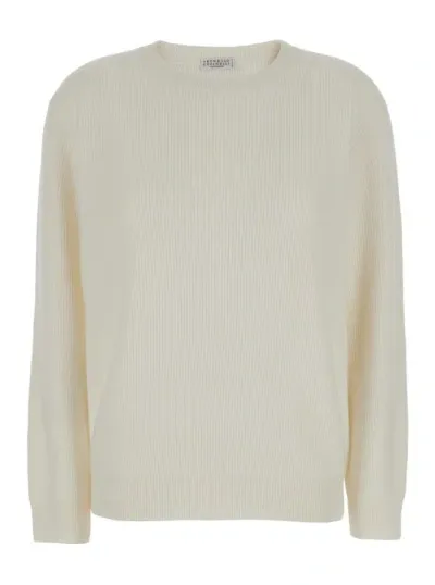 Brunello Cucinelli Round Nekc Cashmere Pull In White