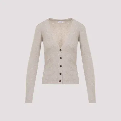 Brunello Cucinelli Sand Lurex Cashmere Cardigan In Neutrals