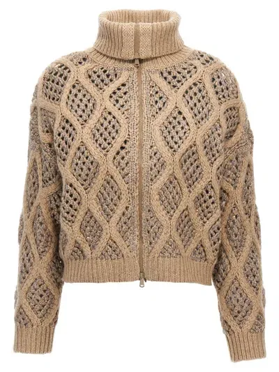 Brunello Cucinelli Sequin Cardigan In Brown