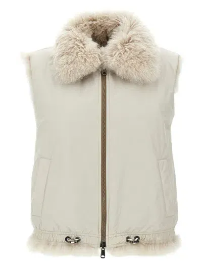 Brunello Cucinelli Shearling And Cashmere Reversible Waistcoat In Beige