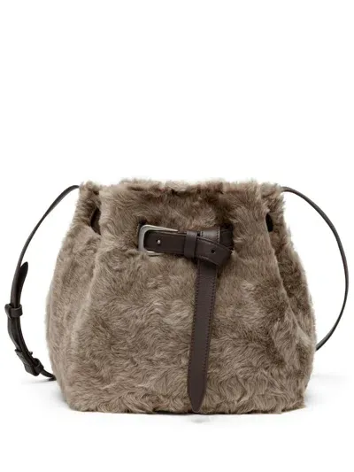 Brunello Cucinelli Shearling Bucket Bag In Brown