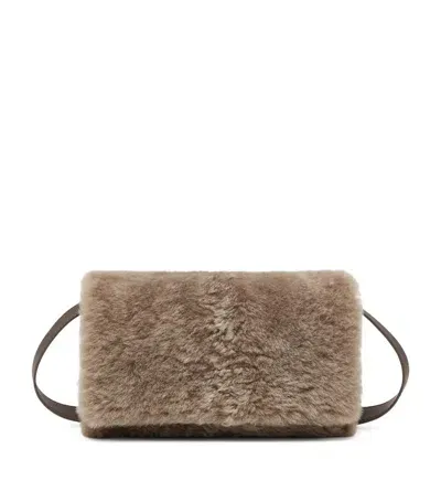 Brunello Cucinelli Shearling Clutch In Brown