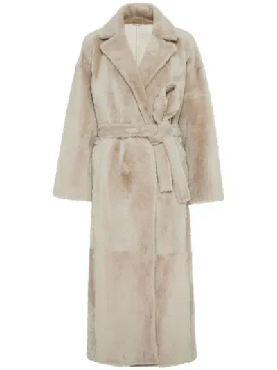 Brunello Cucinelli Shearling Coat In White