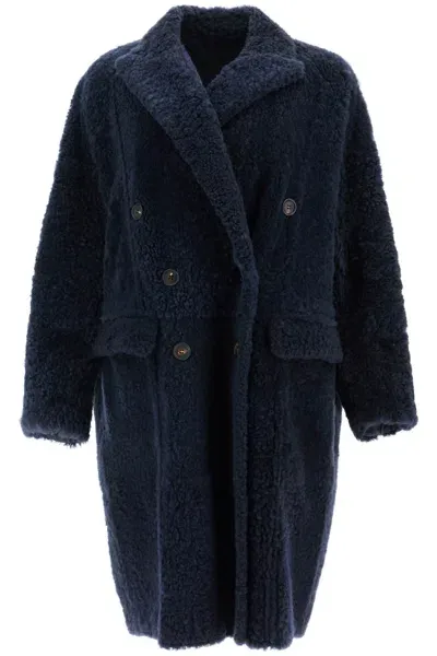 Brunello Cucinelli Shearling Frosty Effect Coat In Blue