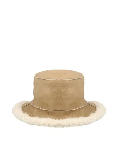 Brunello Cucinelli Shearling Trim Bucket Hat In Beige