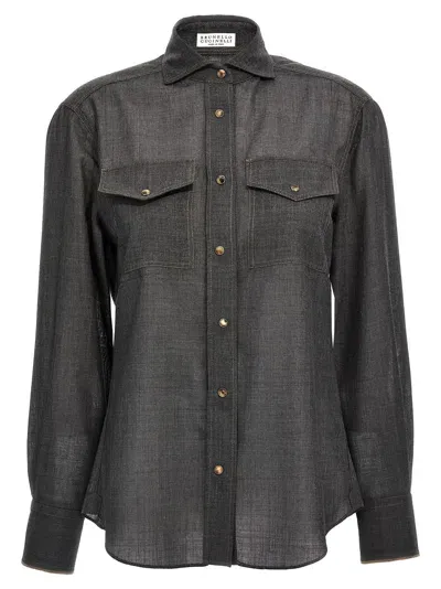 Brunello Cucinelli Shiny Cuffs Shirt, Blouse In Black