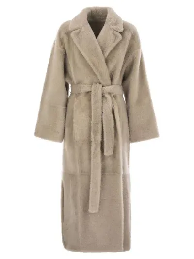 Brunello Cucinelli Reversible Shearling Coat With Shiny Detailing In Beige