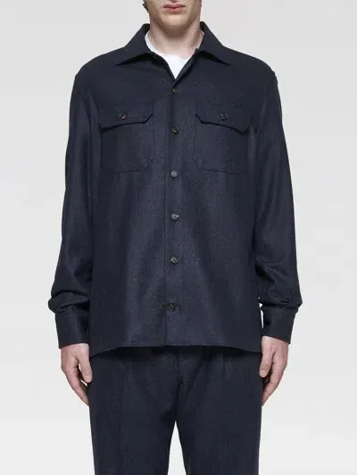 Brunello Cucinelli Wool Flannel Overshirt In Blau