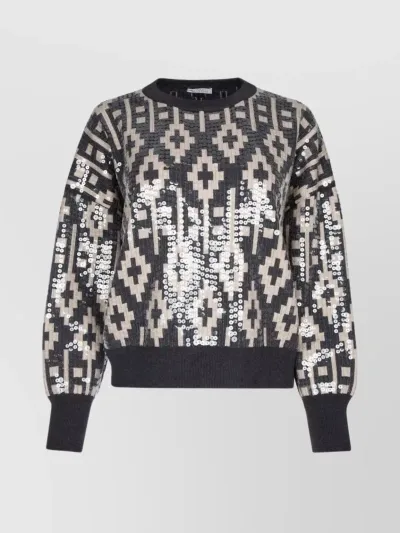 Brunello Cucinelli Sequin-embellished Printed Sweatshirt In Black