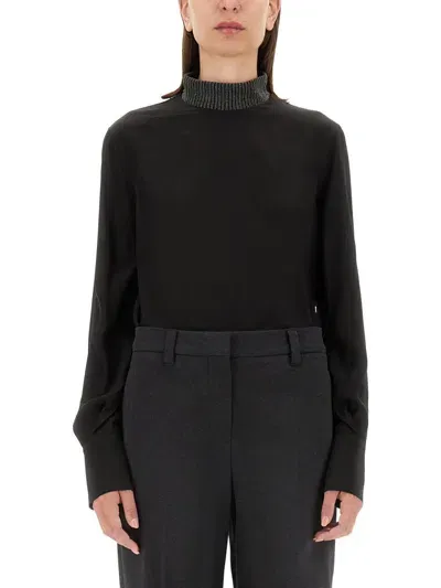 Brunello Cucinelli Silk Crepe De Chine Blouse In Nero