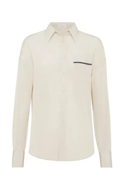 Brunello Cucinelli Crêpe De Chine Shirt In Beige