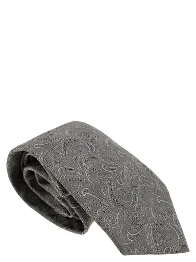 Brunello Cucinelli Silk Paisley Tie In Grey