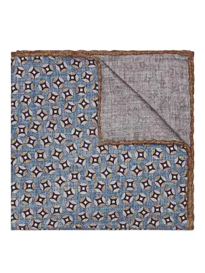 Brunello Cucinelli Geometric-pattern Silk Pocket Scarf In Blue