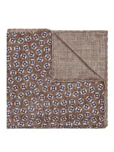 Brunello Cucinelli Geometric-pattern Silk Pocket Scarf In Beige