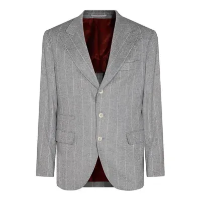 Brunello Cucinelli Single Breasted Tailored Blazer In Grey