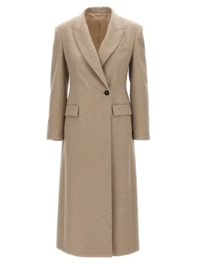 Brunello Cucinelli Single-breasted Wool Coat In Beige