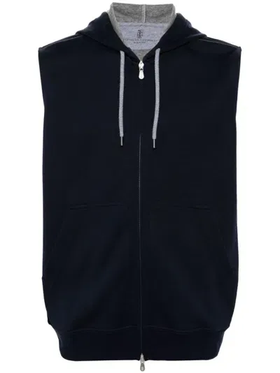 Brunello Cucinelli Sleeveless Hoodie In Blue