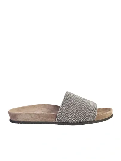 Brunello Cucinelli Slide Sandals In Litio/argento