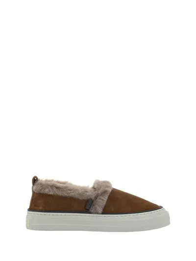 Brunello Cucinelli Slip-on Sneakers In Tabacco