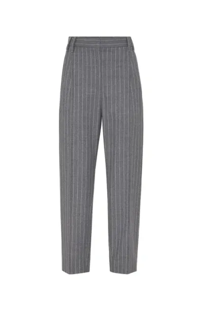 Brunello Cucinelli Striped Pattern Trousers In Grey