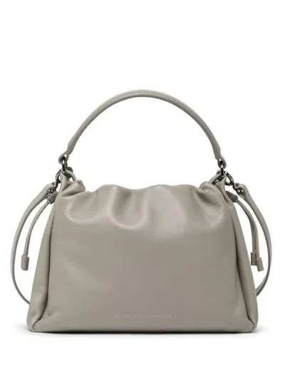 Brunello Cucinelli Small Mellow Leather Bucket Bag In Grey