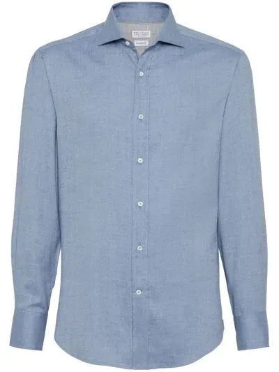 Brunello Cucinelli Spread-collar Shirt In Blue