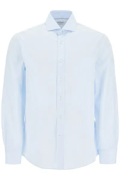 Brunello Cucinelli Spread Collar Slim Fit Shirt In Light Blue