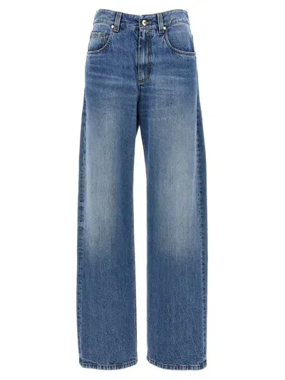 Brunello Cucinelli Mid Rise Denim Wide Jeans In Blue