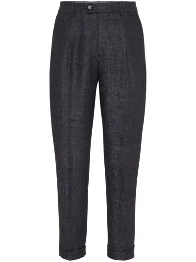 Brunello Cucinelli Straight-leg Linen Trousers In Grey