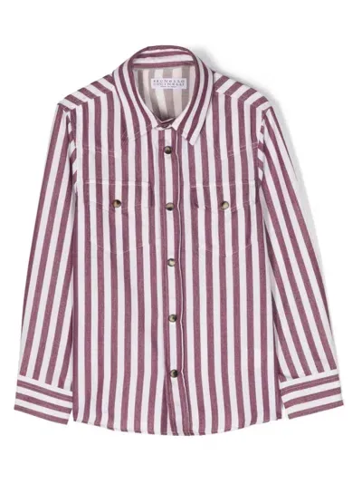 Brunello Cucinelli Stripe-print Cotton Shirt In 红色