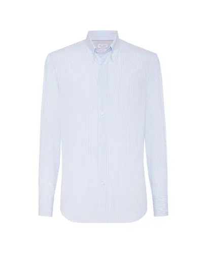 Brunello Cucinelli Striped Cotton Shirt In Blue