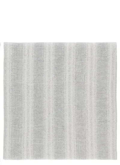 Brunello Cucinelli Striped Fringed Edge Scarf In Grey