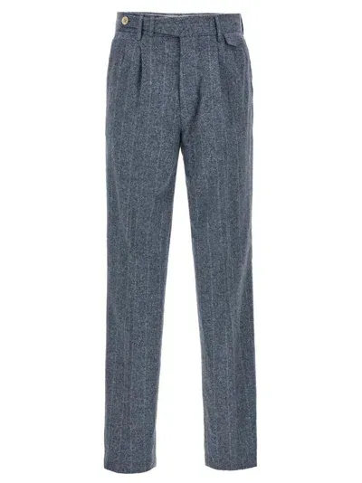 Brunello Cucinelli Striped Tapered Tailored Trousers In Light Blue