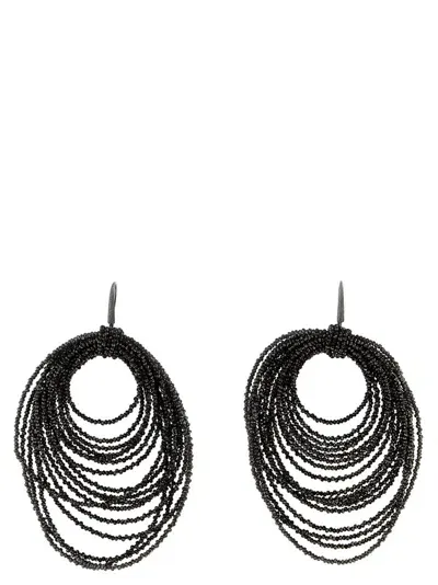 Brunello Cucinelli Stud Embellished Hoop Earrings In Black