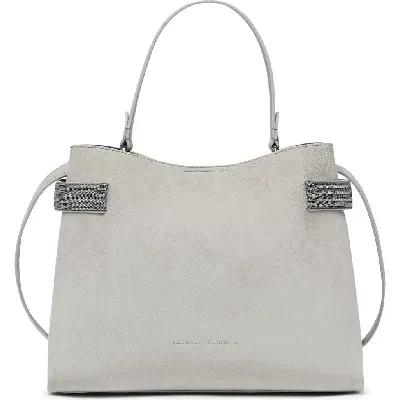 Brunello Cucinelli Monili-chain Suede Tote Bag In Light Grey